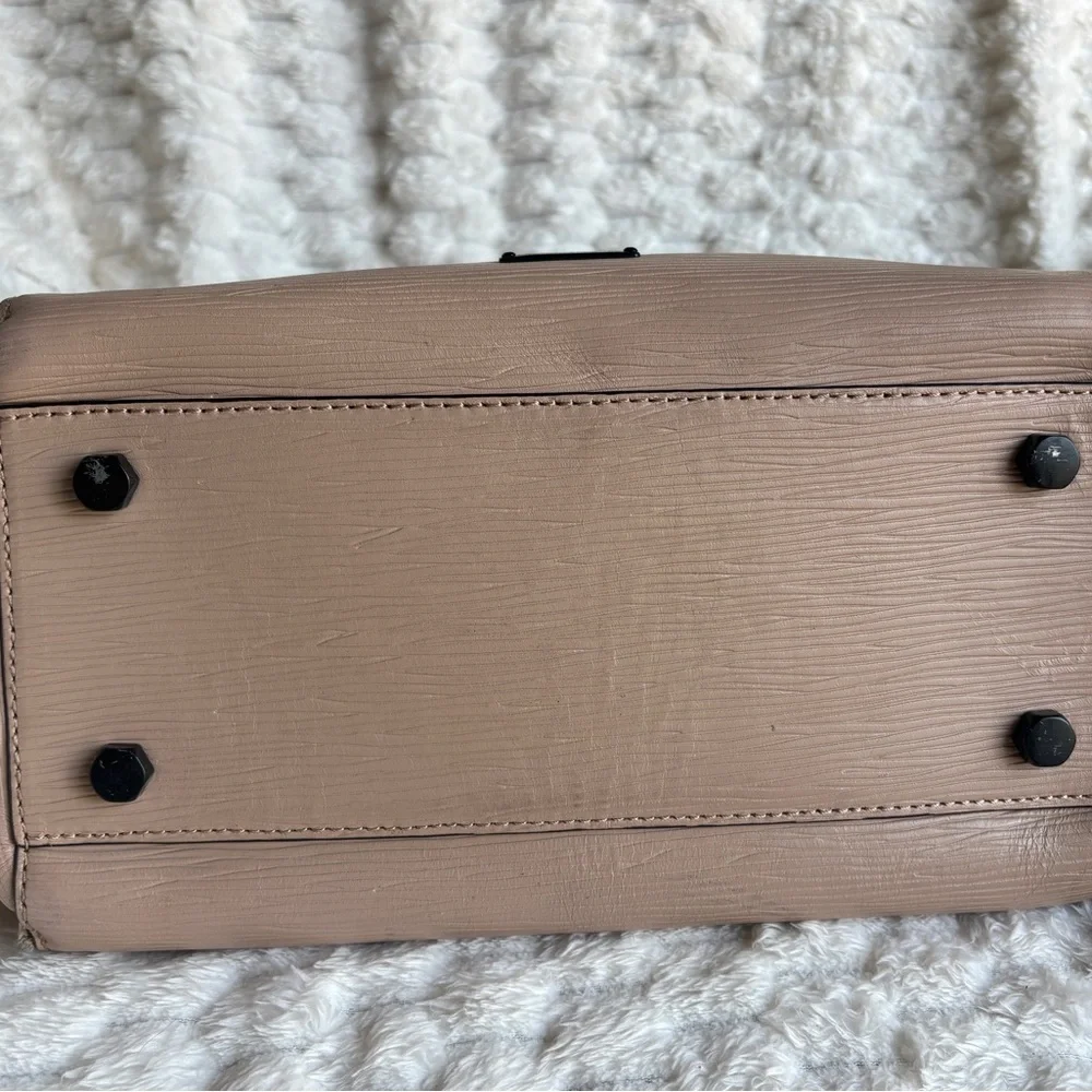 Rebecca Minkoff Beige Saffiano Leather Zip Tote Bag Wide Opening